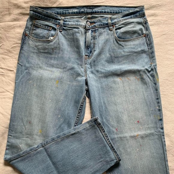 Old Navy Paint Splatter Boyfriend Strait Jeans - Size 12 - Picture 1 of 4
